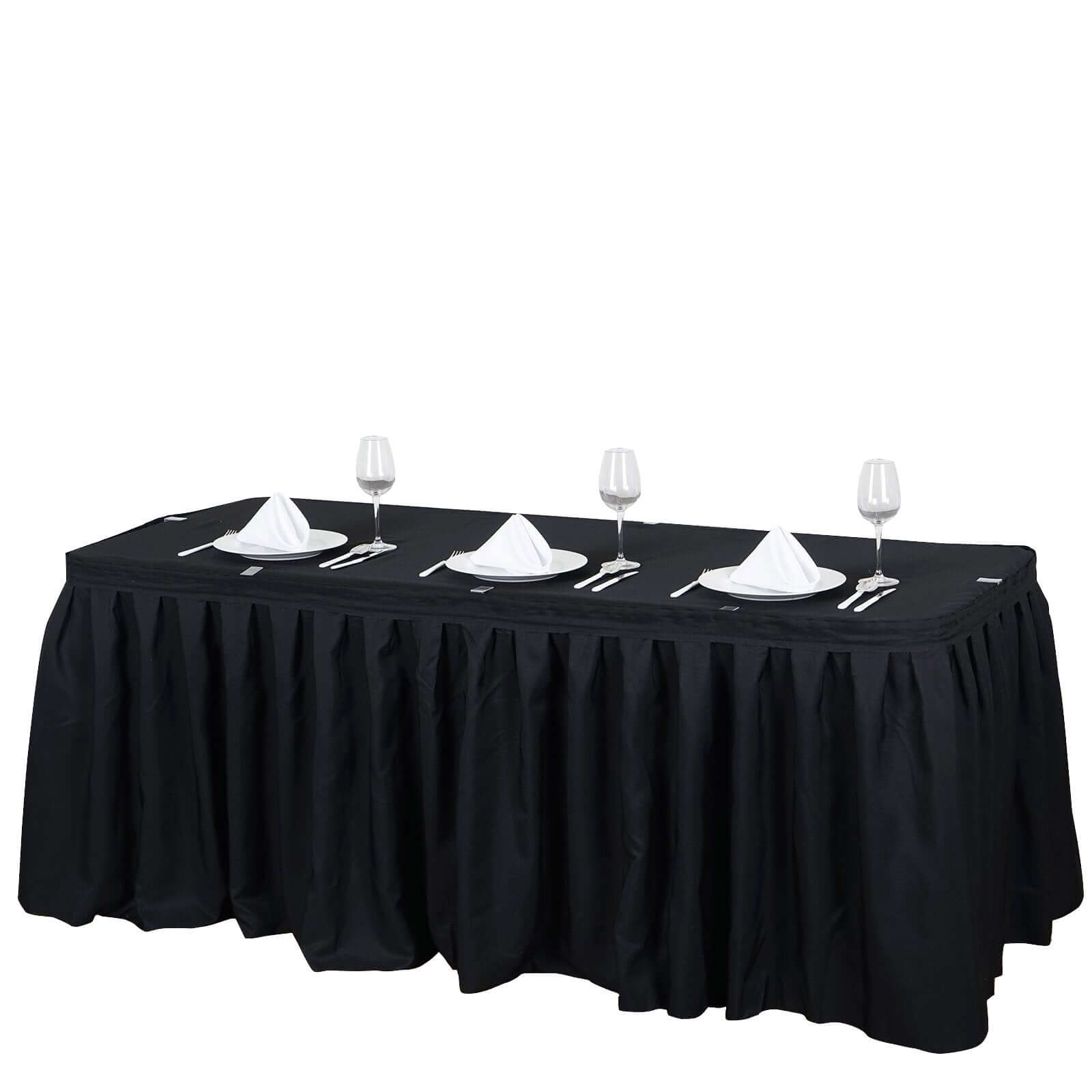 Polyester 14ft Table Skirt Black - Classic Pleated Design
