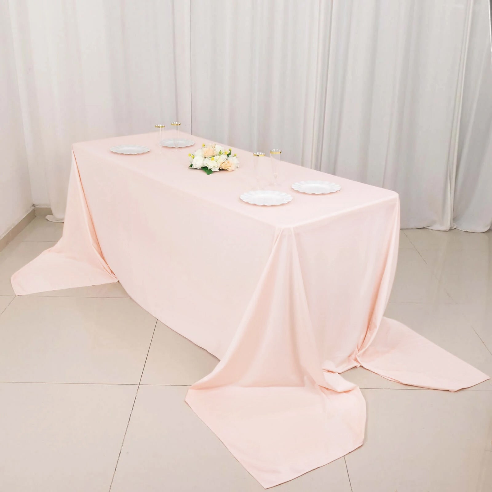Scuba Rectangular 90"x156" Tablecloth Blush - Wrinkle Free, Stain Resistant & Seamless Table Cover