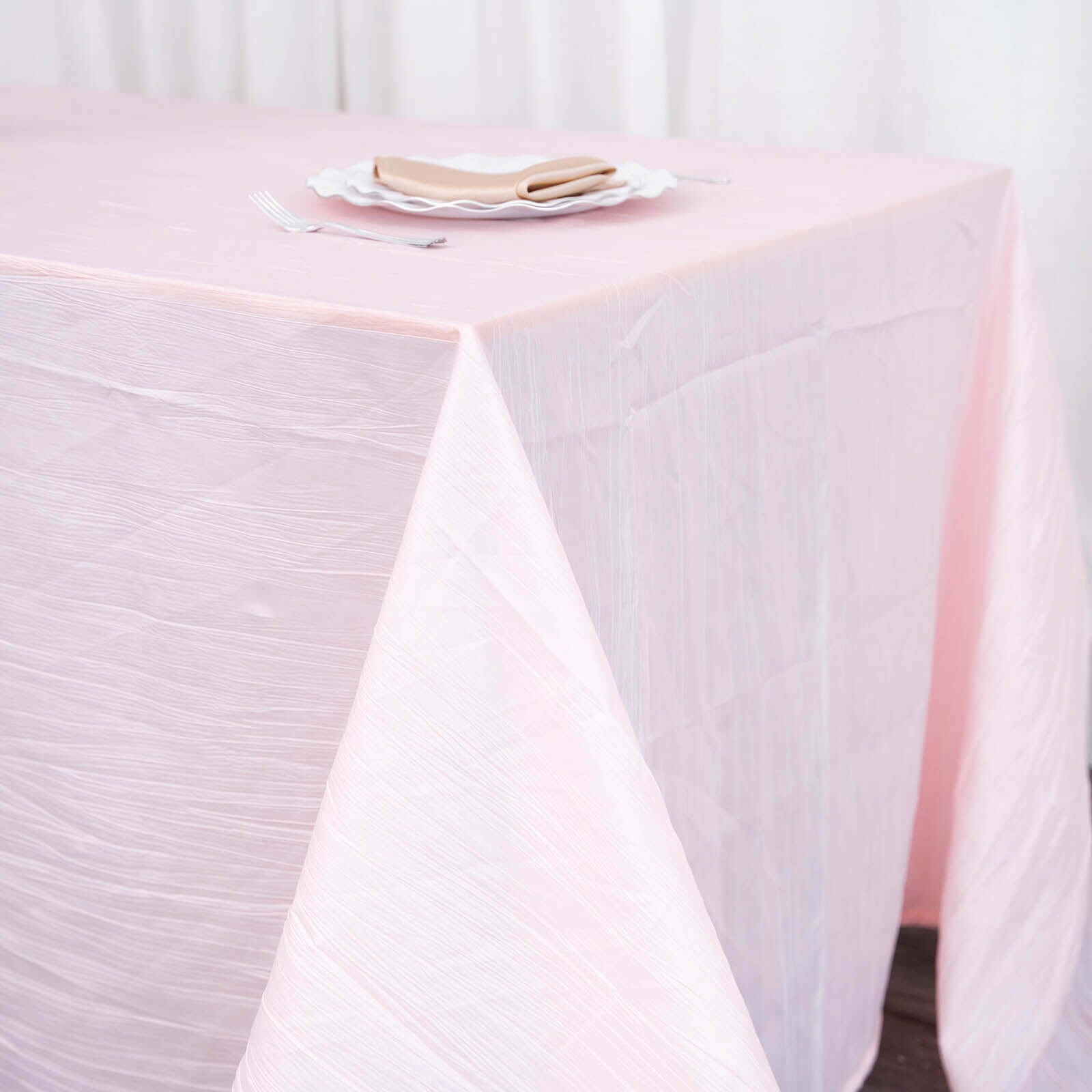 Taffeta 90"x132" Rectangle Tablecloth Blush - Seamless Accordion Crinkle Table Cover