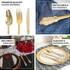 24-Pack Plastic Forks Baroque Style Metallic Gold - Heavy Duty Disposable Silverware 8"