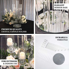 10-Arm Round Cluster Crystal Candelabra with Mirror Base Clear - Sparkling Candle Holder for Votive & Pillar Candles 47"