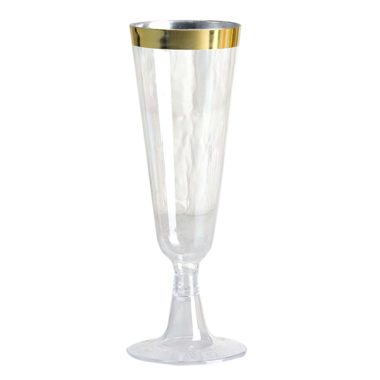 12-Pack Plastic Champagne Flutes Clear with Gold Rim - Stylish Disposable Cocktail Glasses for Parties 5oz 6"