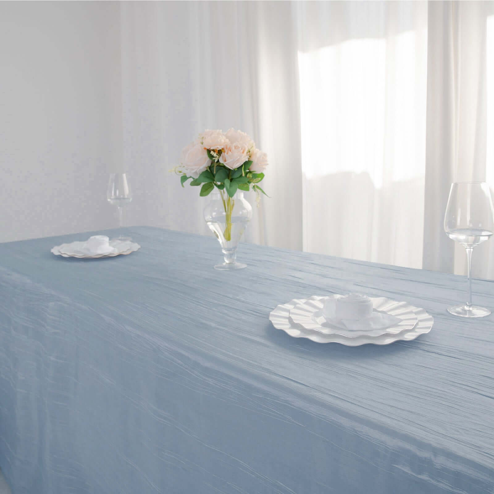 Taffeta 90"x156" Rectangle Tablecloth Dusty Blue - Accordion Crinkle Seamless Table Cover