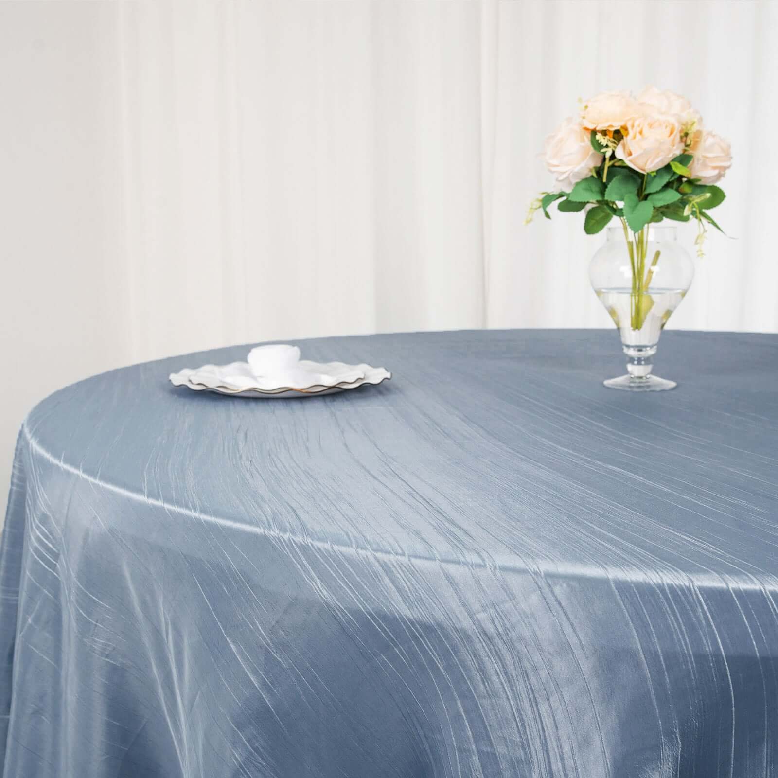 Taffeta 120" Round Tablecloth Dusty Blue - Seamless Accordion Crinkle Table Cover