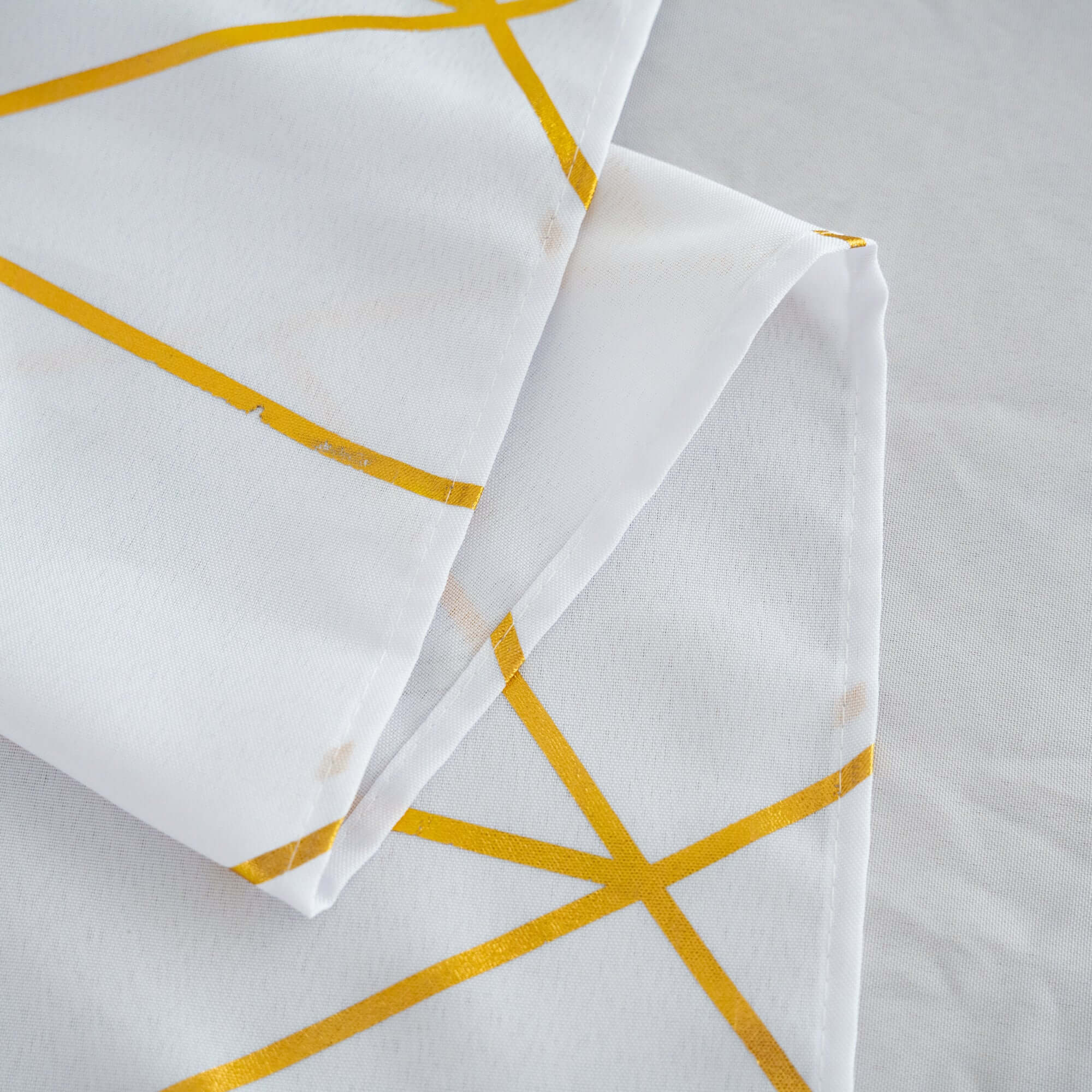 Polyester 54"x54" Table Overlay Square Tablecloth White with Gold Foil Geometric Pattern - Wrinkle-Resistant & Durable for Stylish Settings