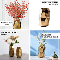 2-Pack Ceramic Cylinder Vases Metallic Gold Geometric - Stylish Modern Decor for Floral Arrangements 6"
