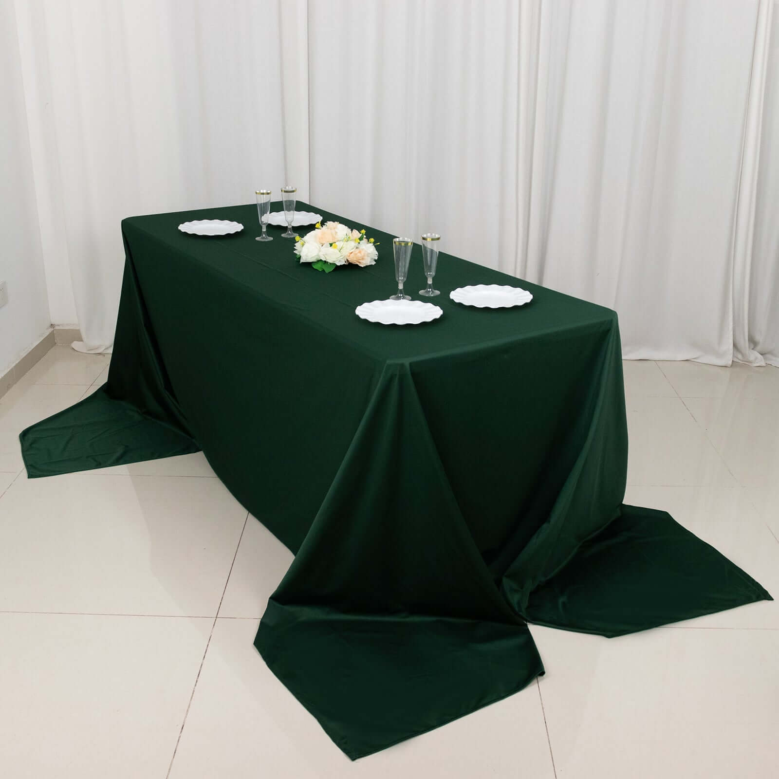 Scuba Rectangular 90"x156" Tablecloth Hunter Emerald Green - Wrinkle Free, Stain Resistant & Seamless Table Cover