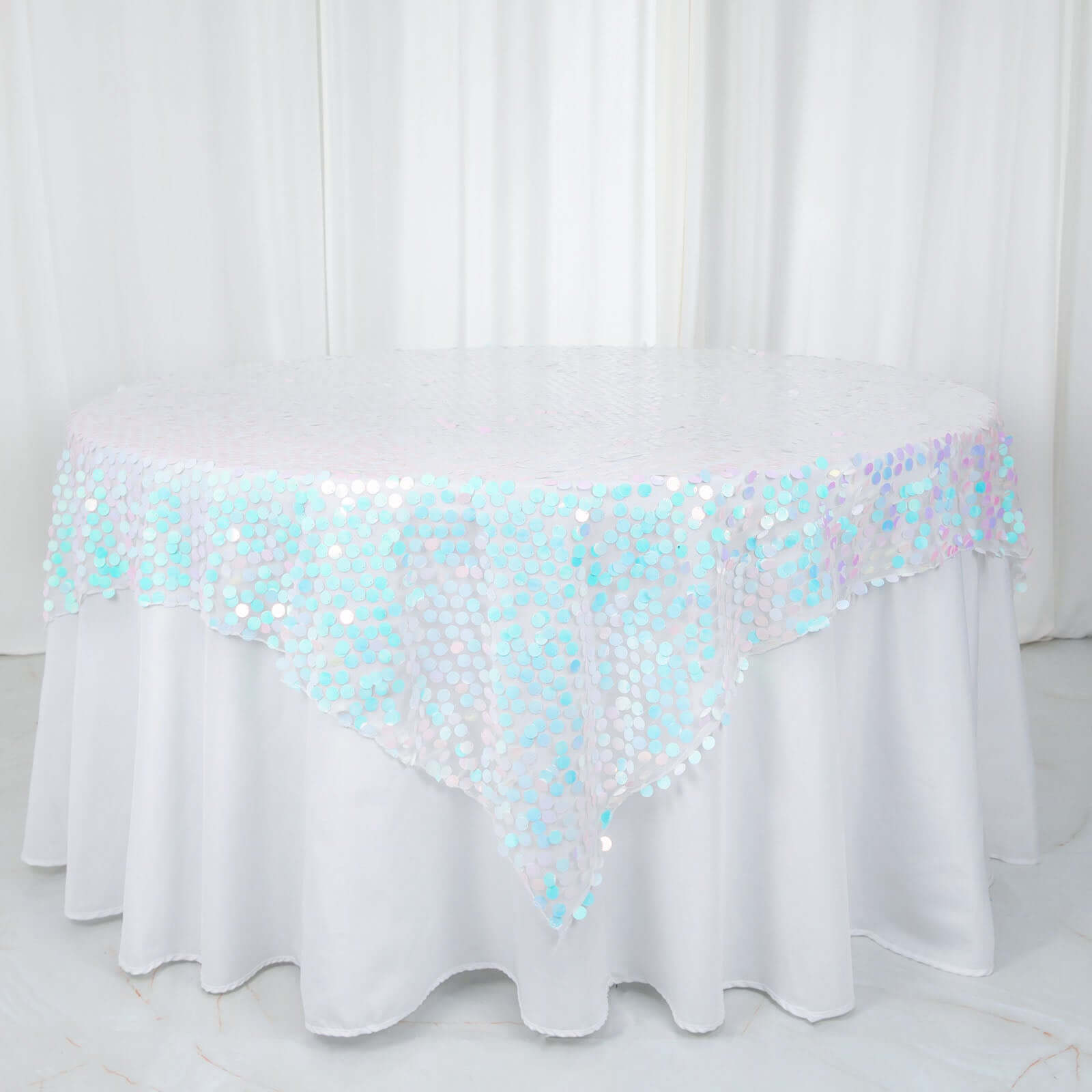 Sequin 72"x72" Table Overlay Square Tablecloth Iridescent Blue - Big Payette Table Cover