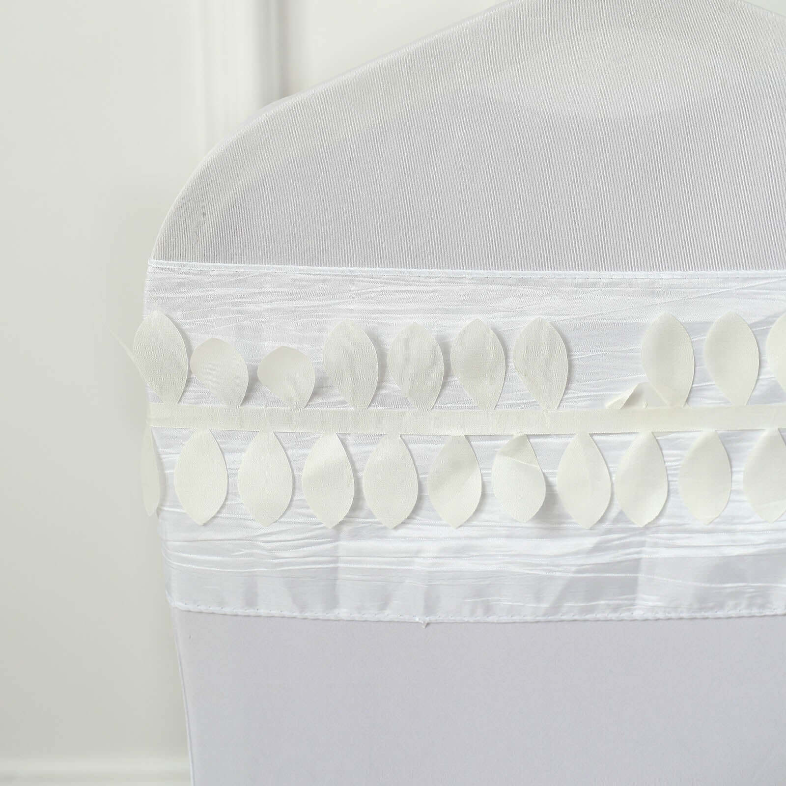 Taffeta Ribbon Sash with 4" Leaf Petal Design Ivory 50ft - Sophisticated Artificial Fabric Garland