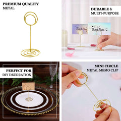10-Pack Metal Card Holder Stands Mini Circle Hoop Design Gold - Table Number Stands and Wedding Place Card Menu Clips 3.5"