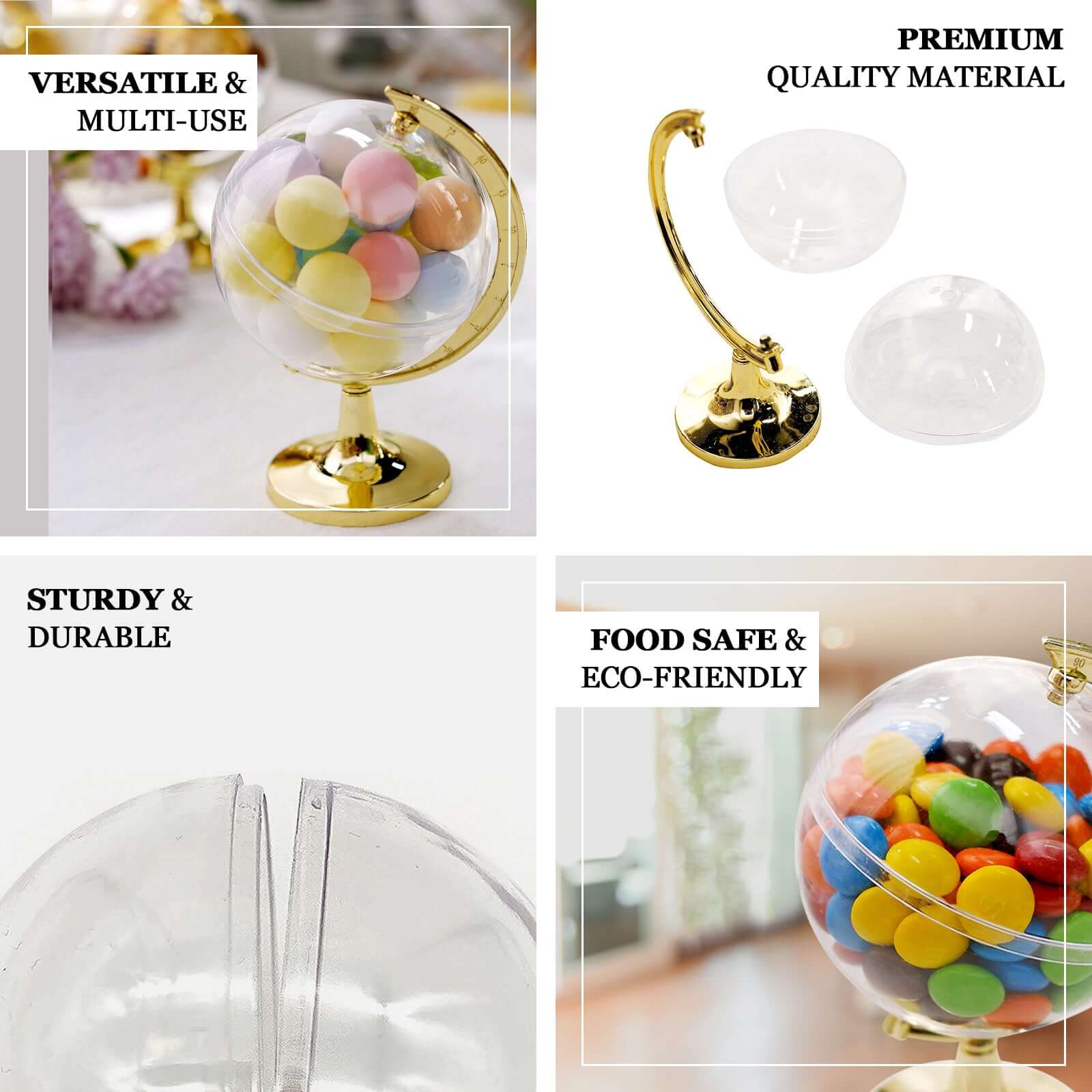 12-Pack Fillable Mini Globe Candy Container Clear Gold - Stylish Candy Treat Favor Containers 4.5"