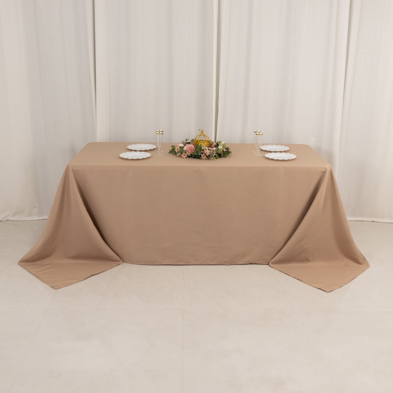 Premium Polyester 90"x132" Rectangle Tablecloth Nude - Seamless 220GSM Stain-Resistant Table Cover