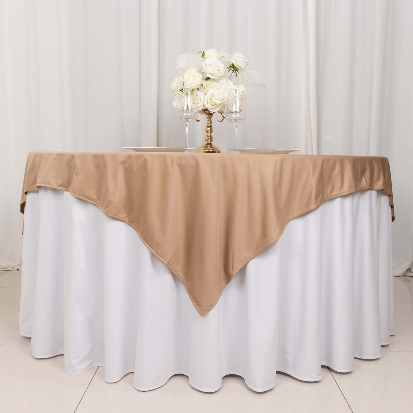 Scuba 70"x70" Table Overlay Square Tablecloth Nude - Wrinkle Free & Stain Resistant Table Cover