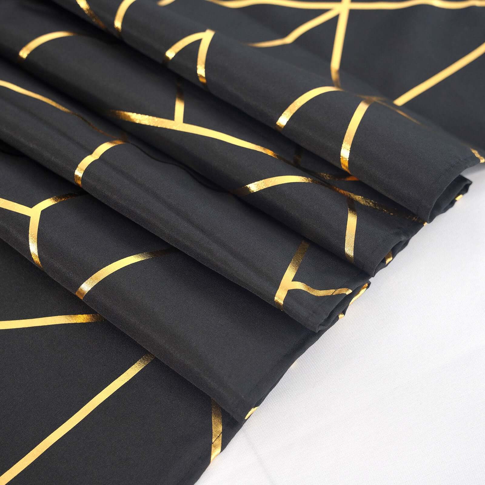 Polyester 60"x102" Rectangle Tablecloth Black with Gold Foil Geometric Pattern - Wrinkle-Resistant & Durable Table Cover