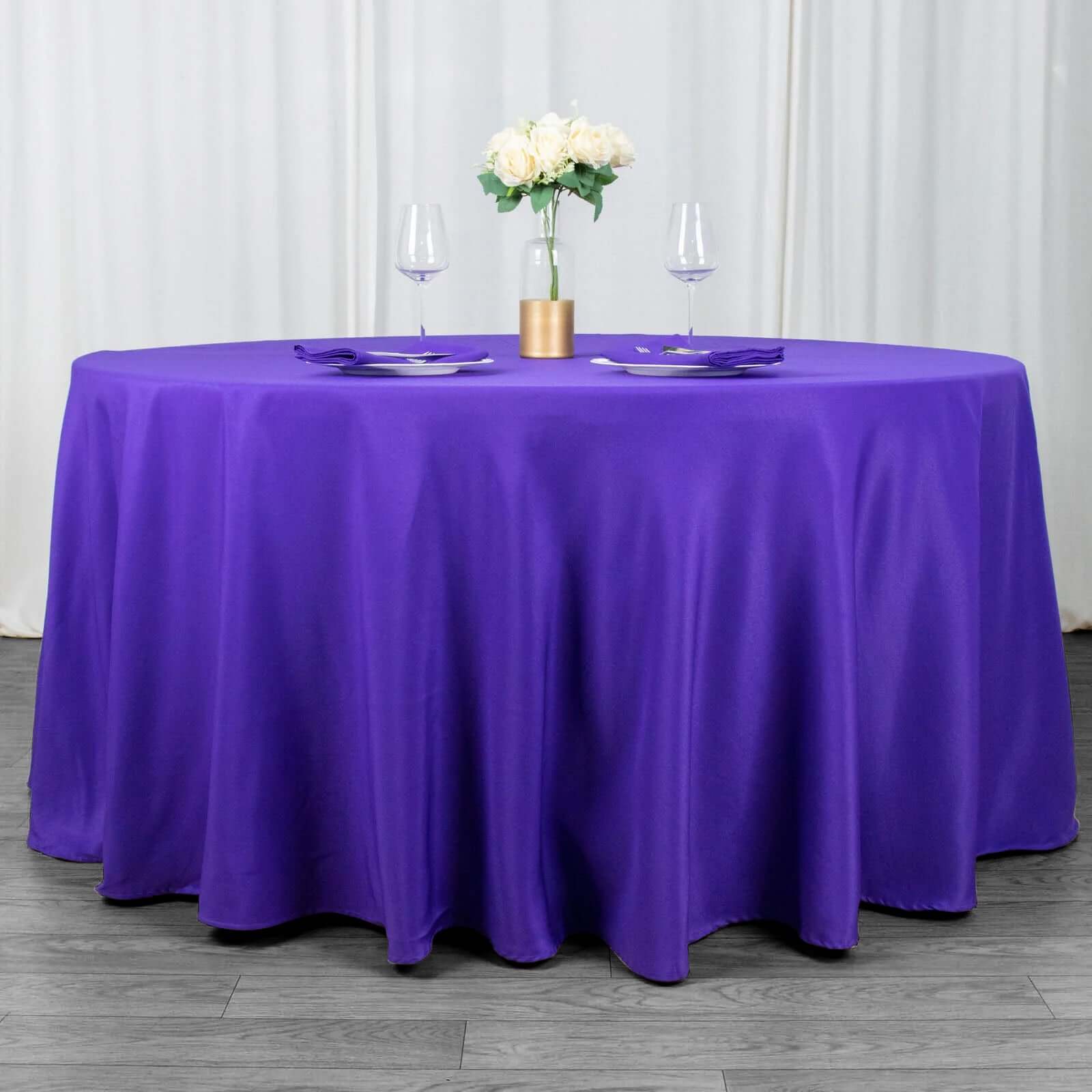 Premium Polyester 120" Round Tablecloth Purple - Seamless 220GSM Wrinkle-Resistant Table Cover