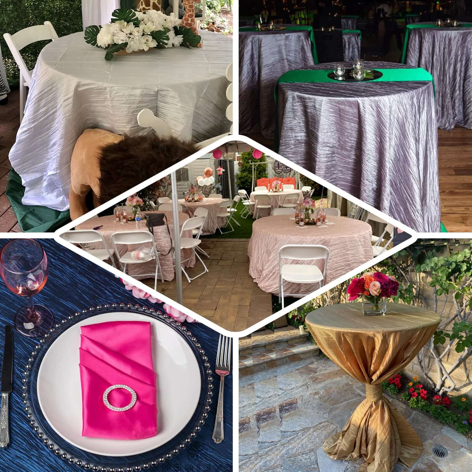 Taffeta 132" Round Tablecloth Purple - Seamless Accordion Crinkle Table Cover