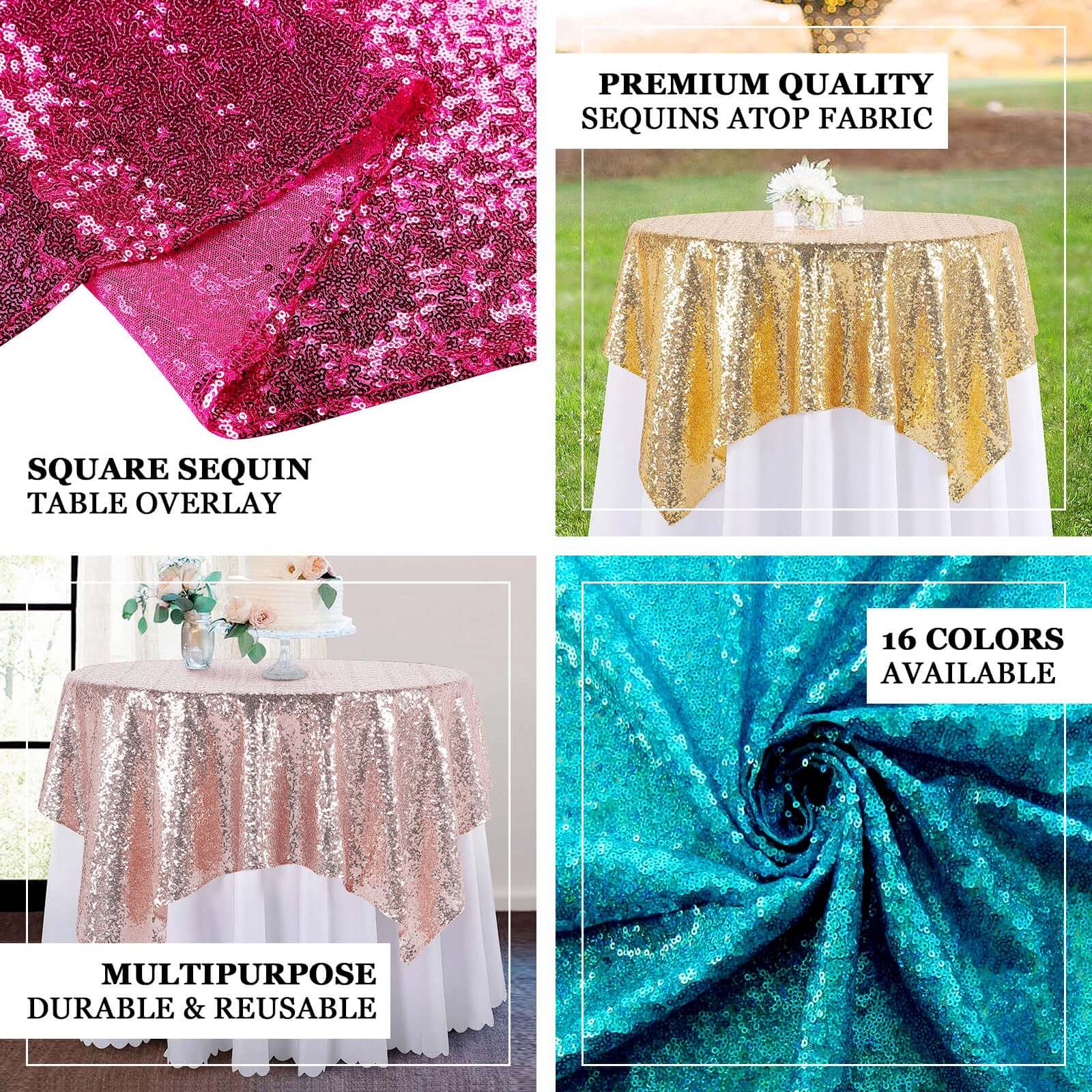 Sequin 72"x72" Table Overlay Square Tablecloth Champagne - Sparkly Table Cover