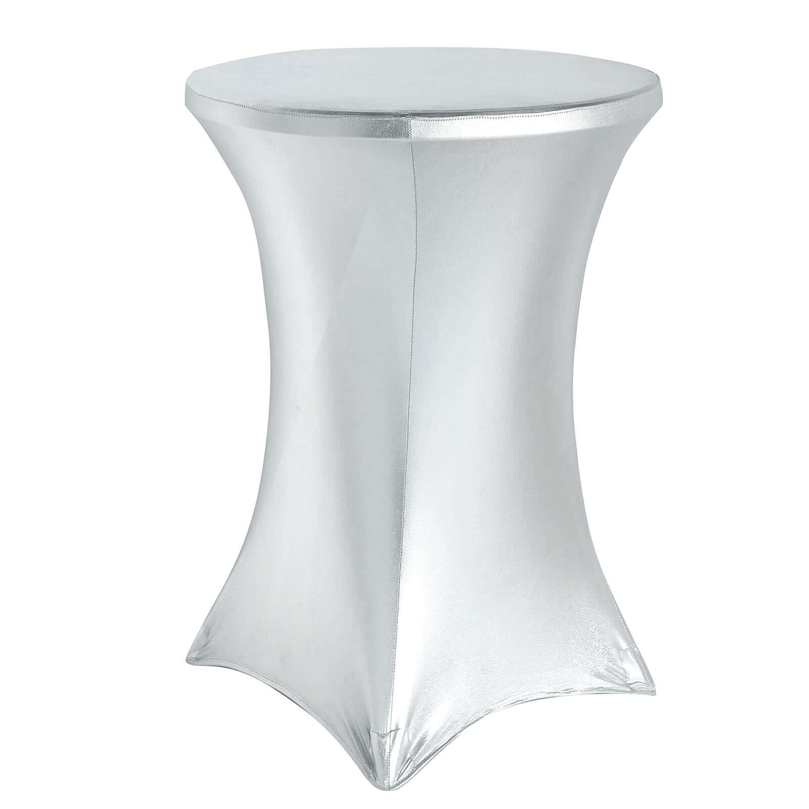 Metallic Spandex 30" Fitted Round Cocktail Table Cover Silver Highboy Tablecloth - Stretch Fit & Water-Resistant