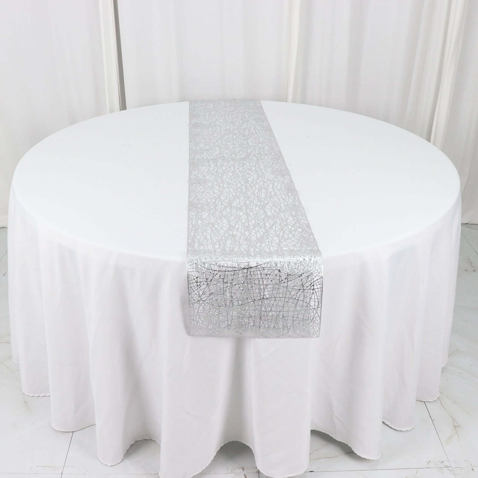 Plastic Woven Vinyl 13"x6ft Table Runner Metallic Silver - Non-Slip & Reversible Tabletop Decor