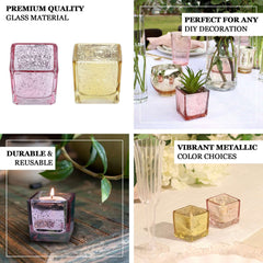 12-Pack Mercury Glass Candle Holders Gold with Speckled Design - Square Votive Tealight Holders 2"