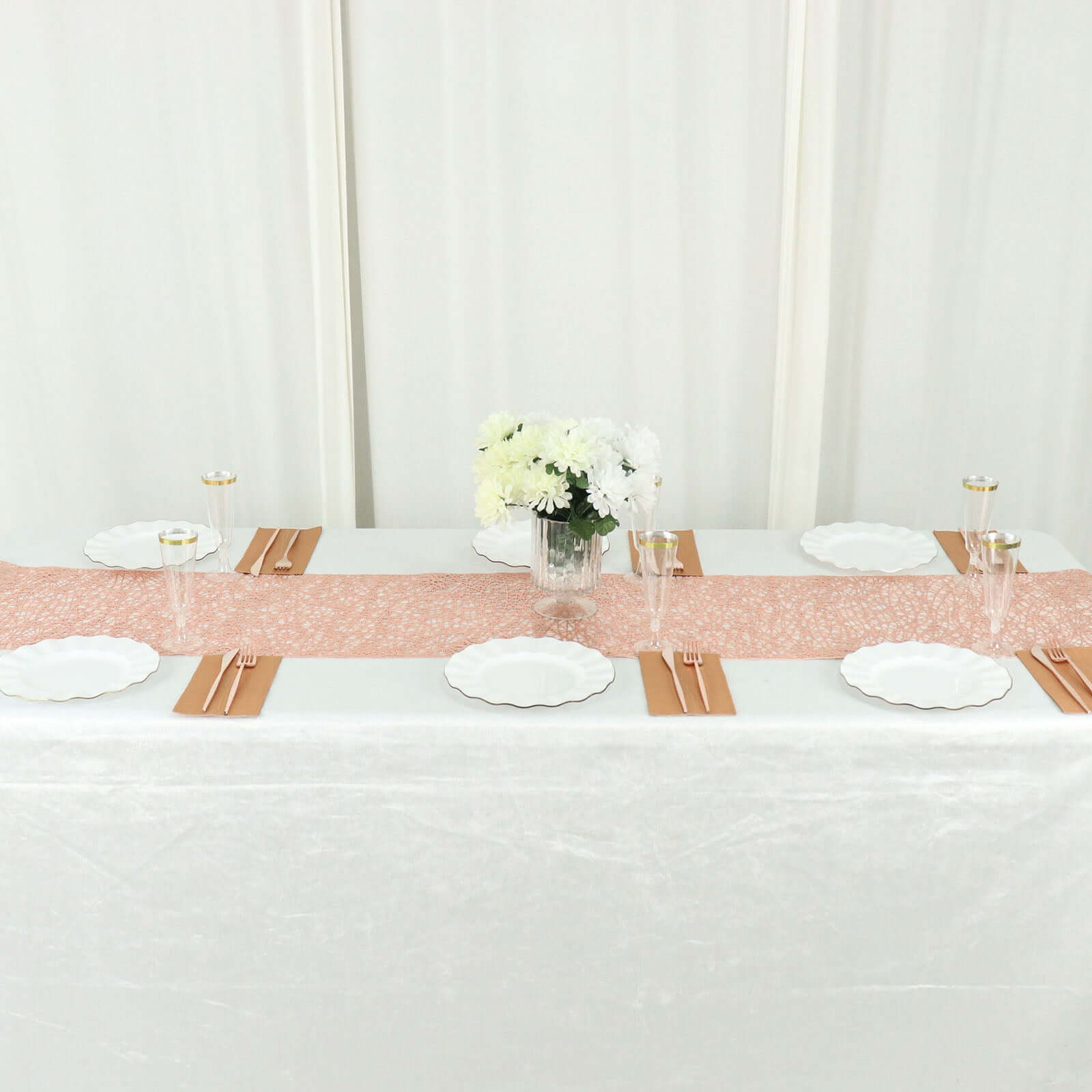 Plastic Woven Vinyl 13"x6ft Table Runner Metallic Rose Gold - Non-Slip & Reversible Tabletop Decor