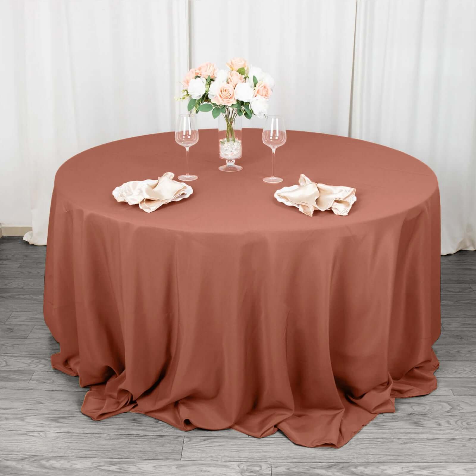 Premium Polyester 132" Round Tablecloth Terracotta (Rust) - Seamless 220GSM Wrinkle-Resistant Table Cover
