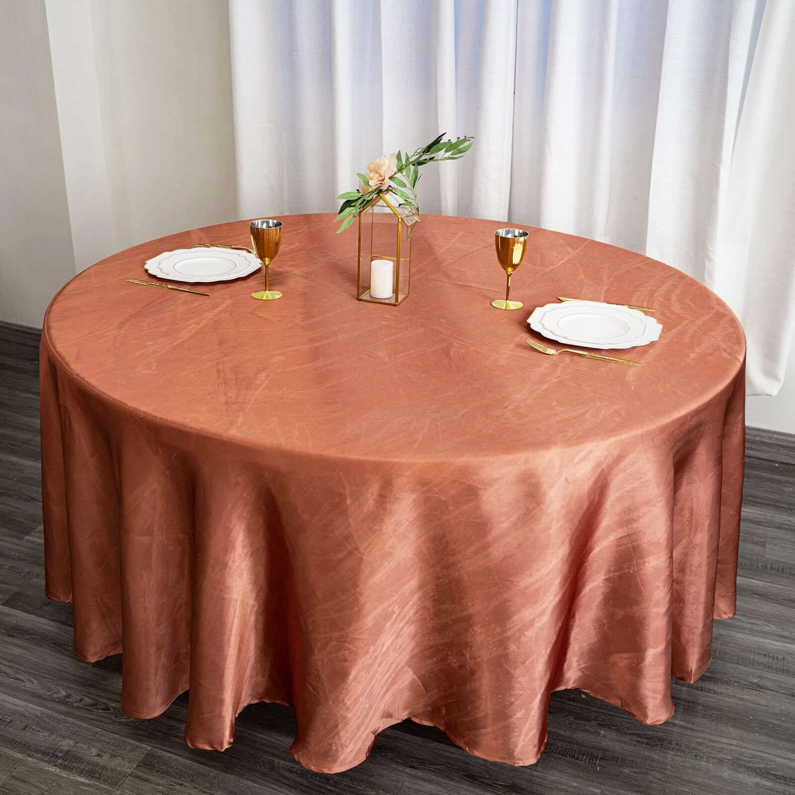 Satin 108" Round Tablecloth Terracotta (Rust) - Smooth and Lustrous Table Cover