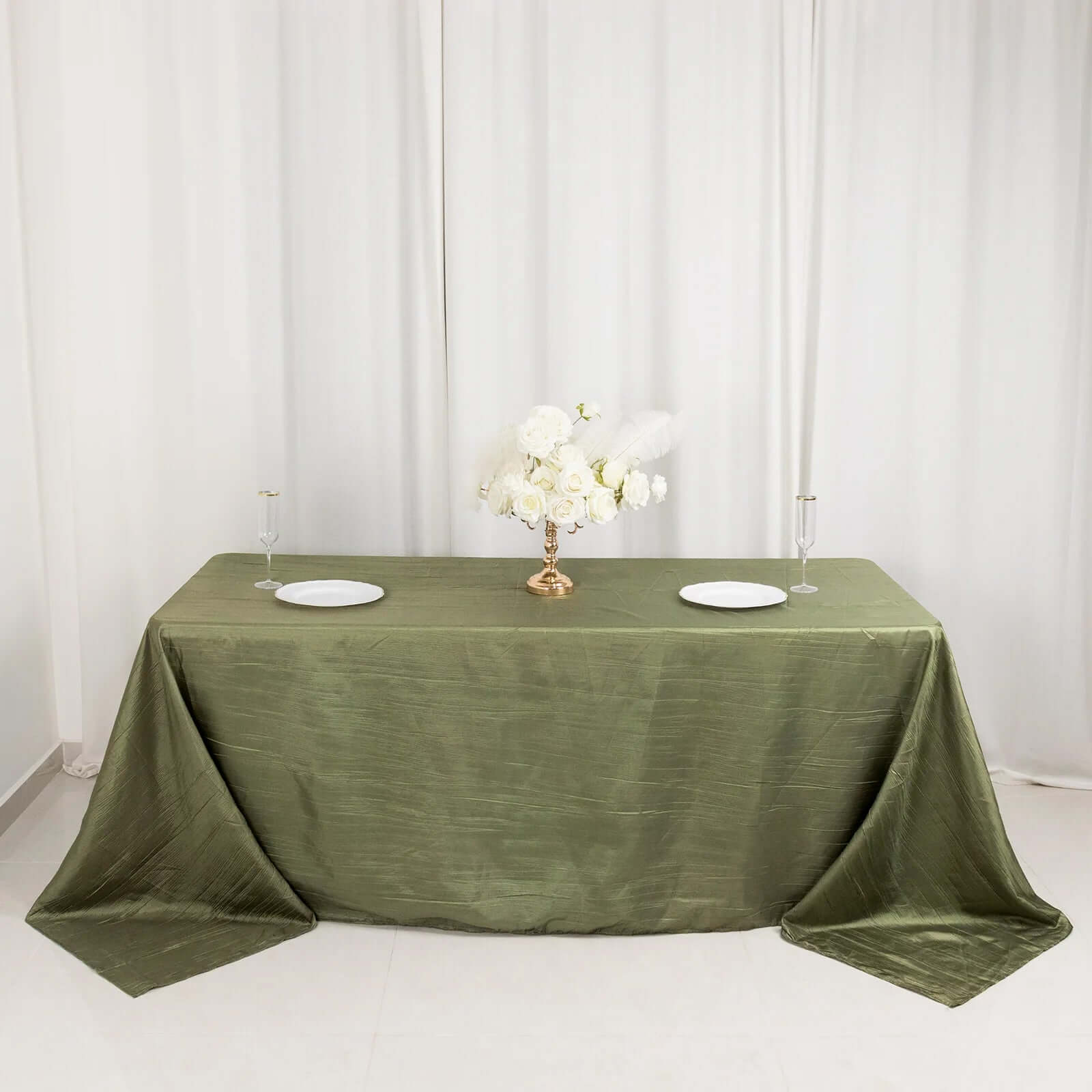 Taffeta 90"x132" Rectangle Tablecloth Dusty Sage Green - Seamless Accordion Crinkle Table Cover
