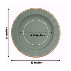 25-Pack Disposable Round Charger Plates in Sage Green Sunray Design with Gold Rim - 350GSM Heavy Duty Paper Chargers 13"