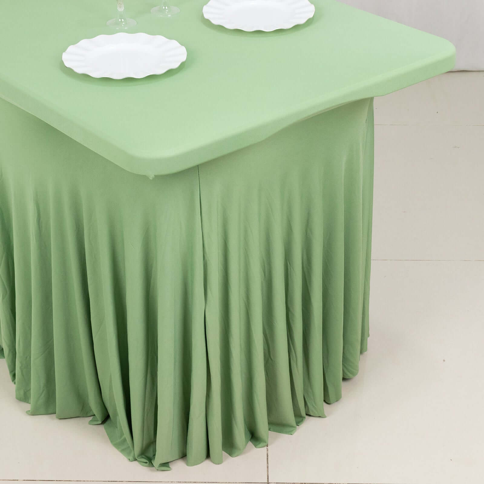 Spandex Rectangle 72"x30" Table Skirt Sage Green with Wavy Skirt-Like Effect Table Cover
