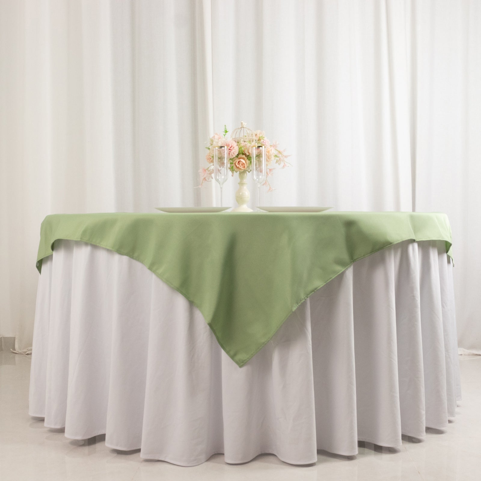 Premium Polyester 54"x54" Table Overlay Square Tablecloth Sage Green - Stain and Wrinkle-Resistant 220GSM Table Topper