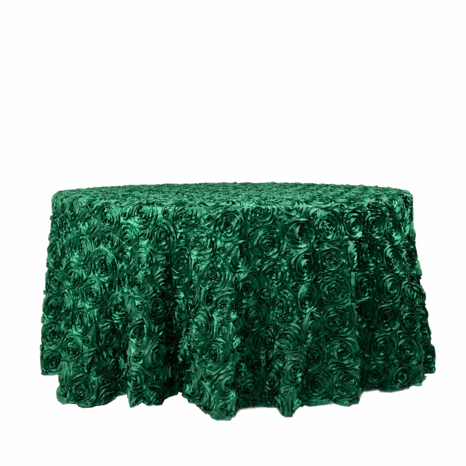Satin 120" Round Tablecloth Hunter Emerald Green - Grandiose 3D Rosette with Seamless Finish Table Cover