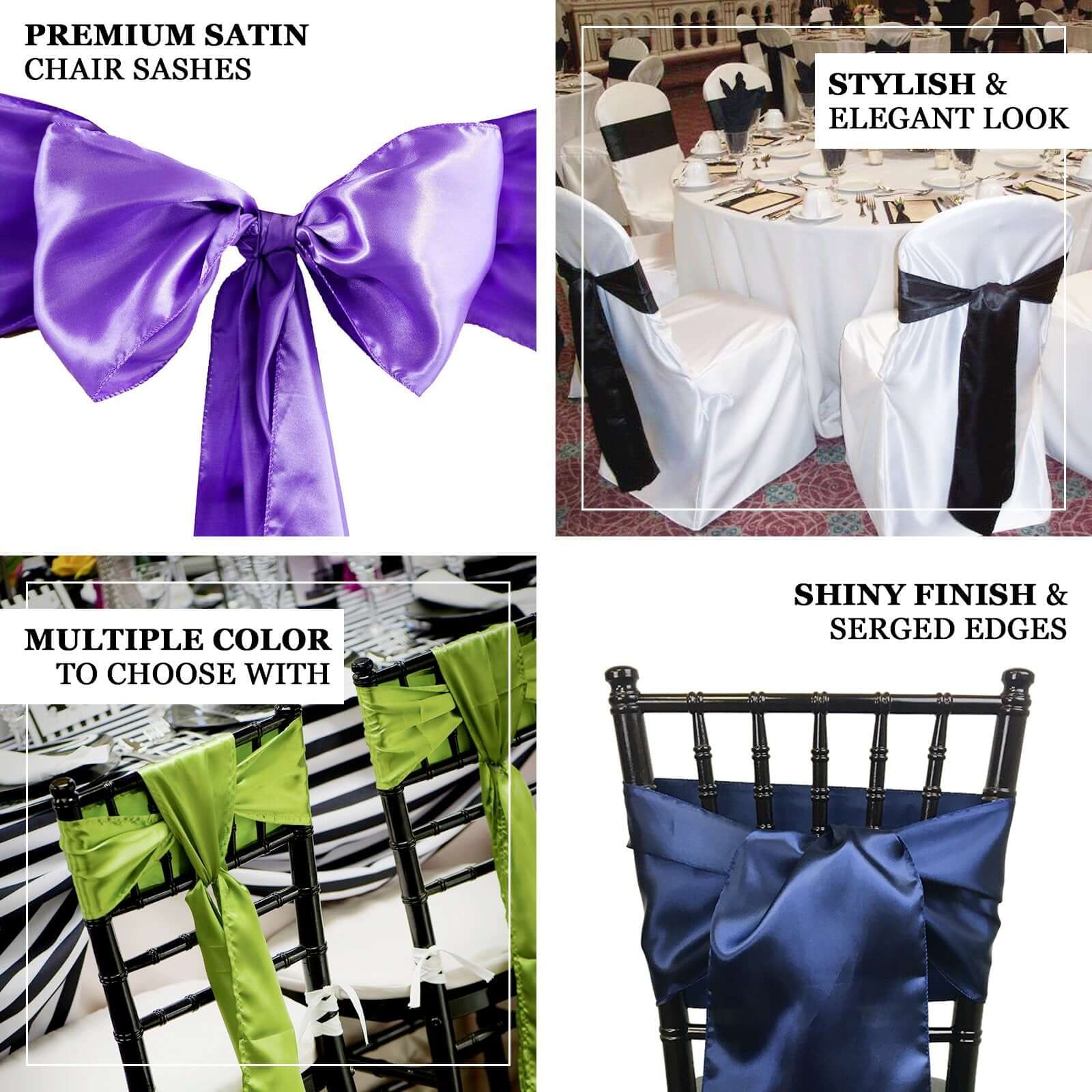 5 Pack Satin Chair Sashes Burgundy - Durable Chair Bows with Shiny Finish 6"x106"