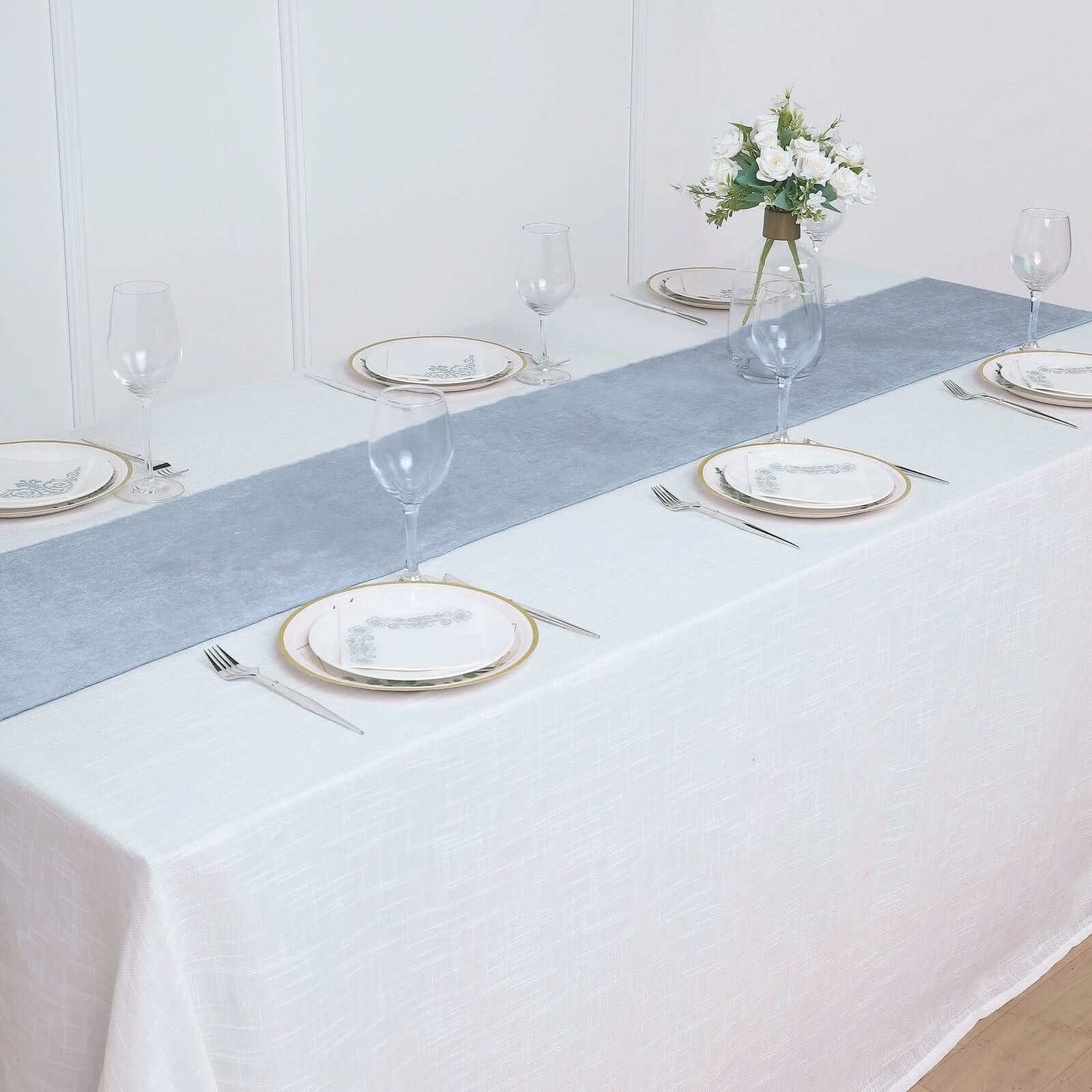 Premium Velvet 12"x108" Table Runner Dusty Blue - Sheen Finish Reusable Table Decor