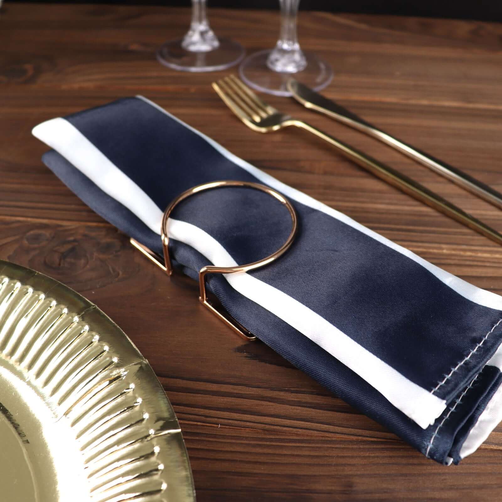 5 Pack Satin 20"x20" Napkins Navy Blue/White - Striped Reusable Dinner Napkins
