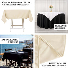Scuba 54"x54" Table Overlay Square Tablecloth Ivory - Wrinkle Free & Stain Resistant Table Cover