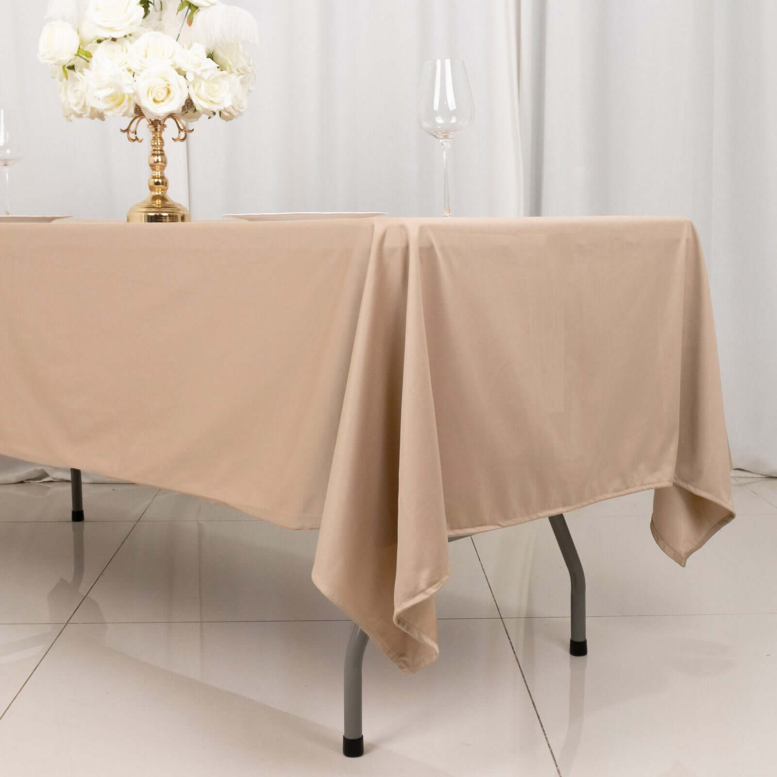 Scuba Rectangular 60"x102" Tablecloth Nude - Wrinkle Free & Stain Resistant Table Cover