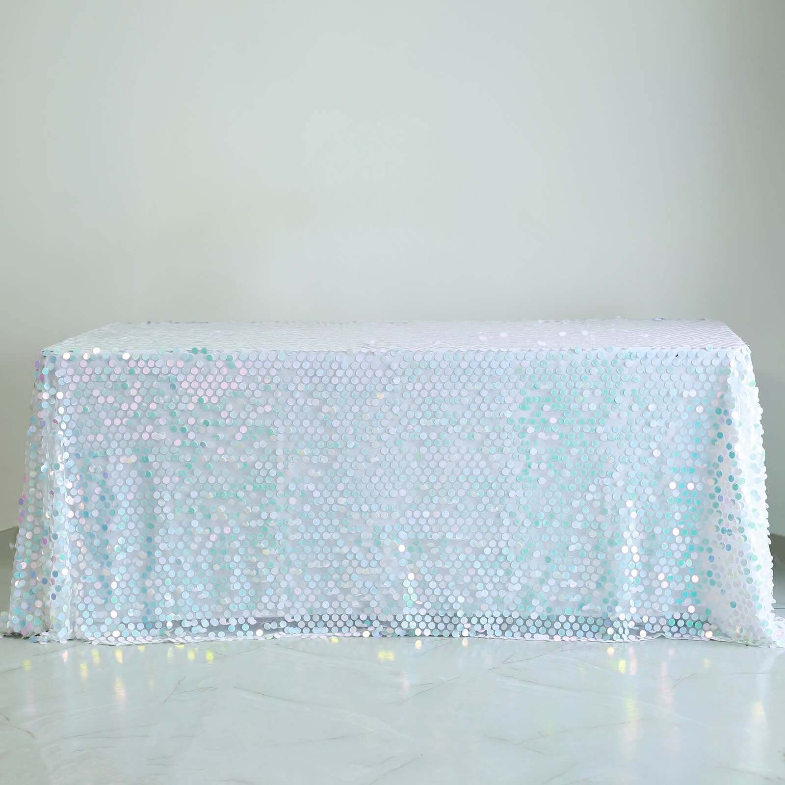 Sequin 90"x132" Rectangle Tablecloth Iridescent Blue - Seamless Big Payette Table Cover