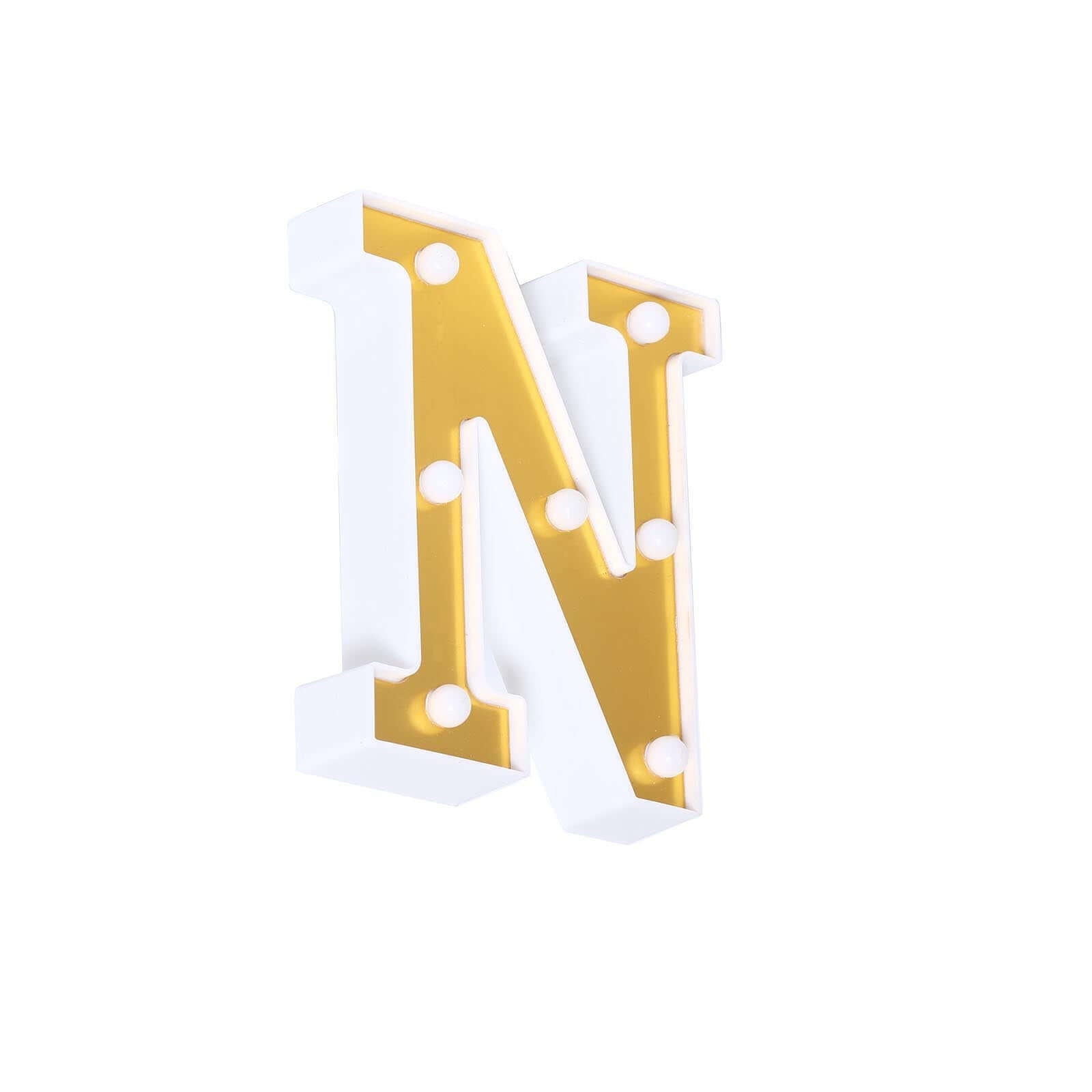 3D Marquee Letter "N" Warm White 7 LED Lights Gold - Chic Light-Up Decor for Events 6"