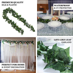 8ft Dark Green UV Protected Artificial Silk Ivy Leaf Garland Vine, Outdoor Indoor