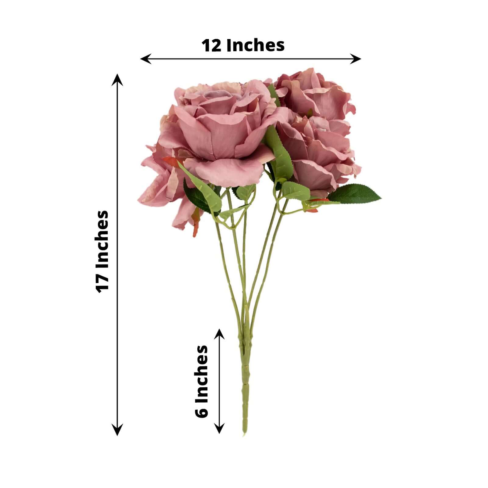 2 Bushes 17" Dusty Rose Premium Silk Jumbo Rose Flower Bouquet, High Quality Artificial Wedding Floral Arrangements