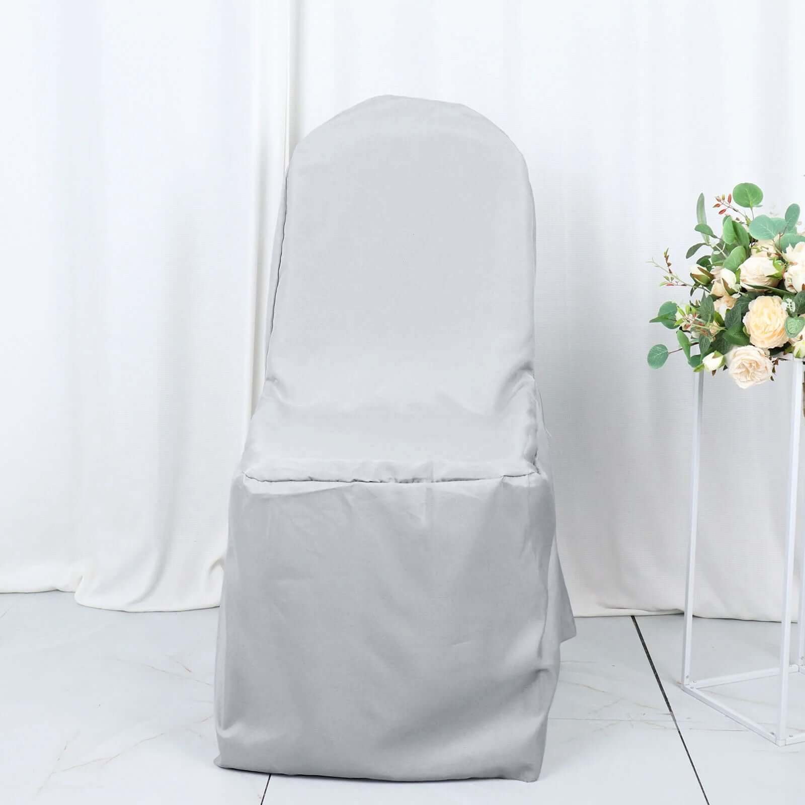 Polyester Slip On Banquet Chair Covers Silver - Stain-Resistant Reusable Durable Fabric