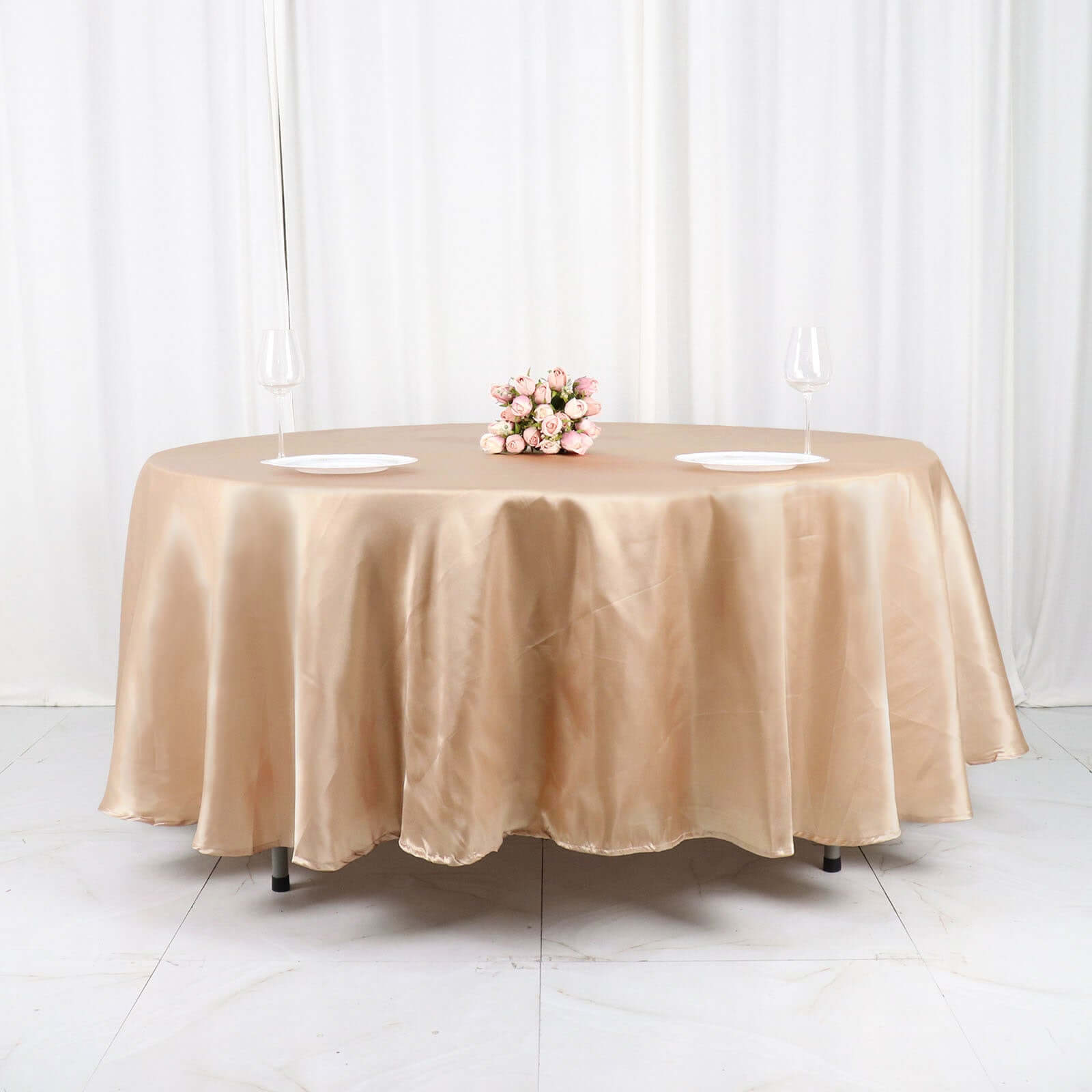 Satin 108" Round Tablecloth Nude - Smooth and Lustrous Table Cover