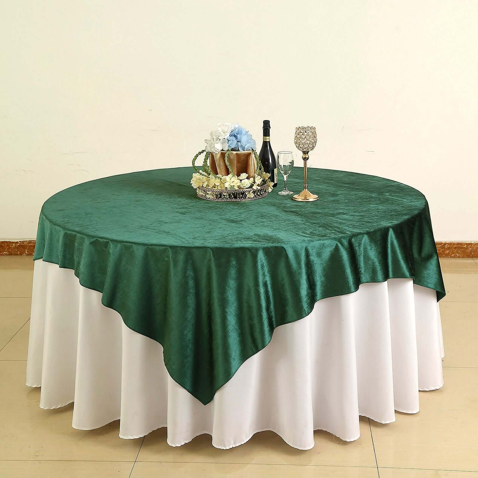 Velvet 72"x72" Table Overlay Square Tablecloth Hunter Emerald Green - Premium Soft Finish Table Topper