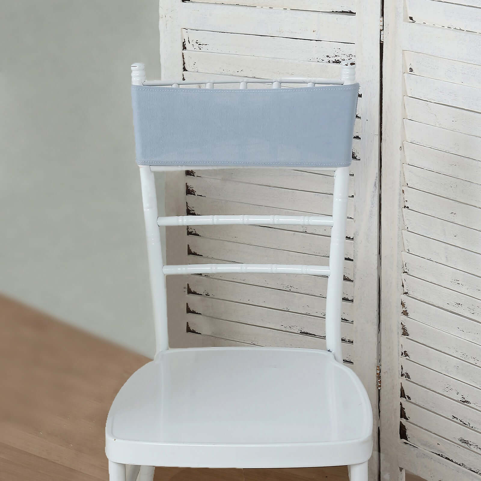 5 Pack Stretch Spandex Chair Sashes Dusty Blue - Reusable Chair Bands with Silver Diamond Ring Slide Buckle 5"x14"