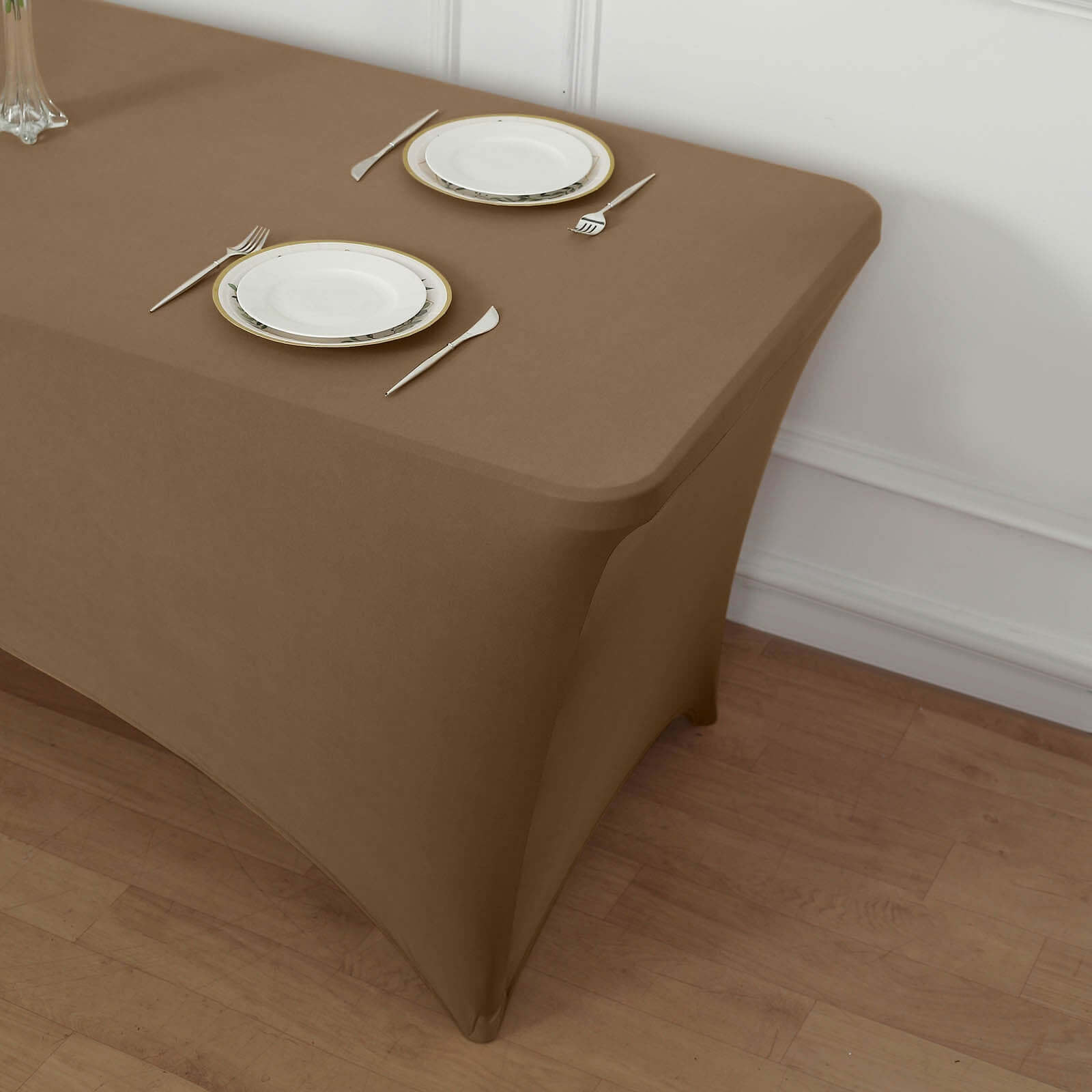 Stretch Spandex 6ft Rectangle Tablecloth Taupe - Durable Form-Fitting Table Cover