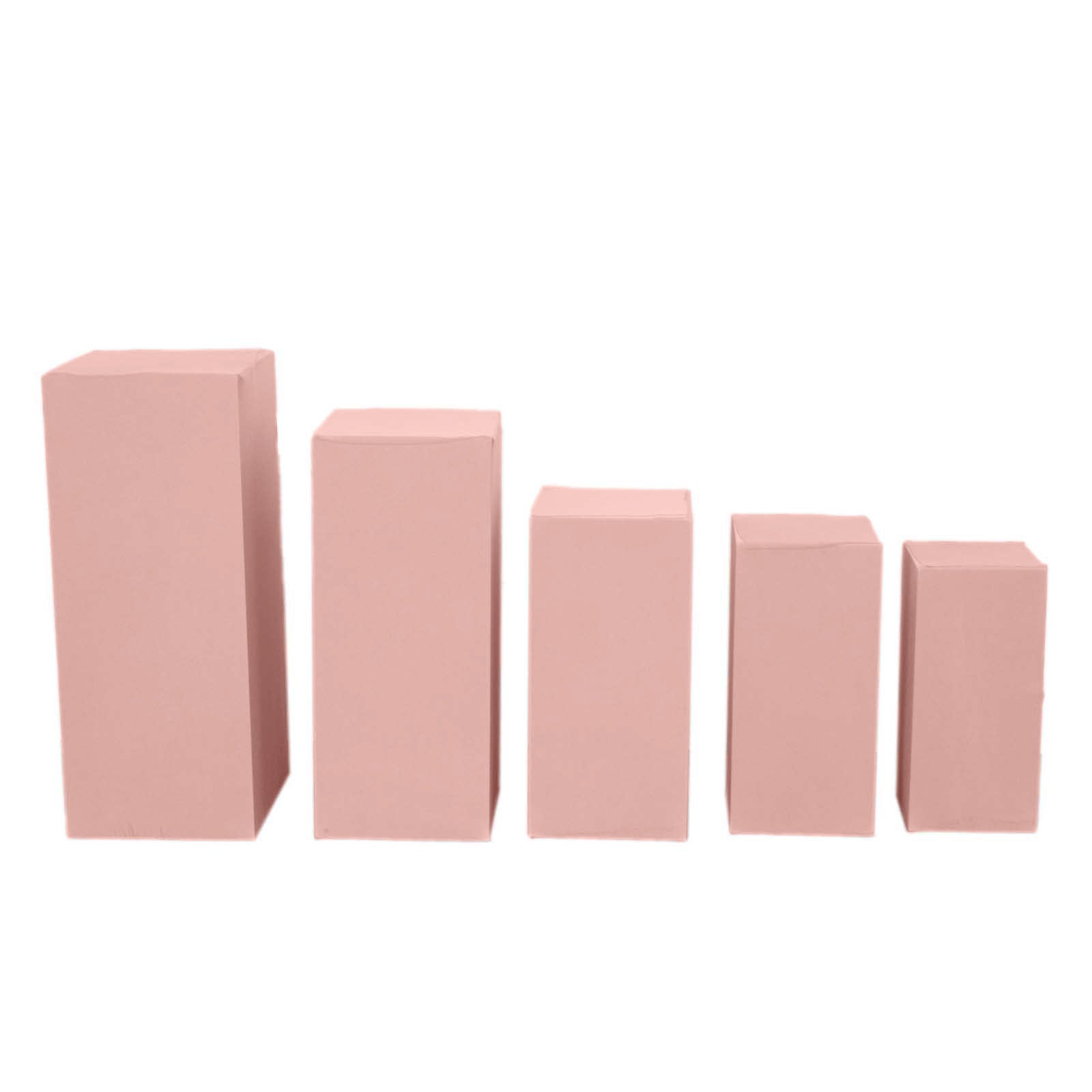 Set of 5 Dusty Rose Spandex Rectangle Pedestal Stand Covers, Stretchable Pillar Prop Covers - 160 GSM