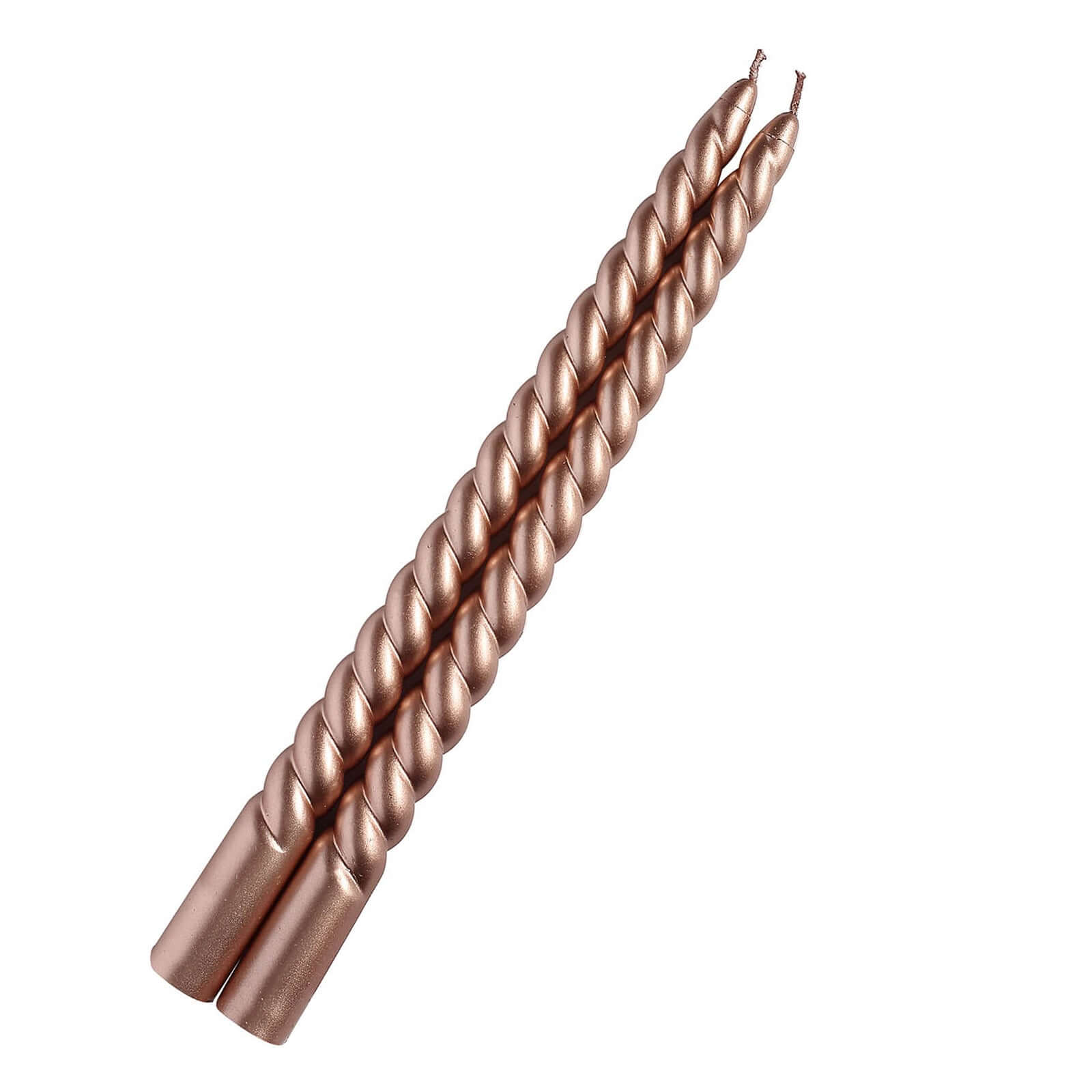 12-Pack Taper Candles Spiral Long Burn Wick Design Matte Rose Gold - Premium Unscented Wax Dinner Candle Sticks 11"