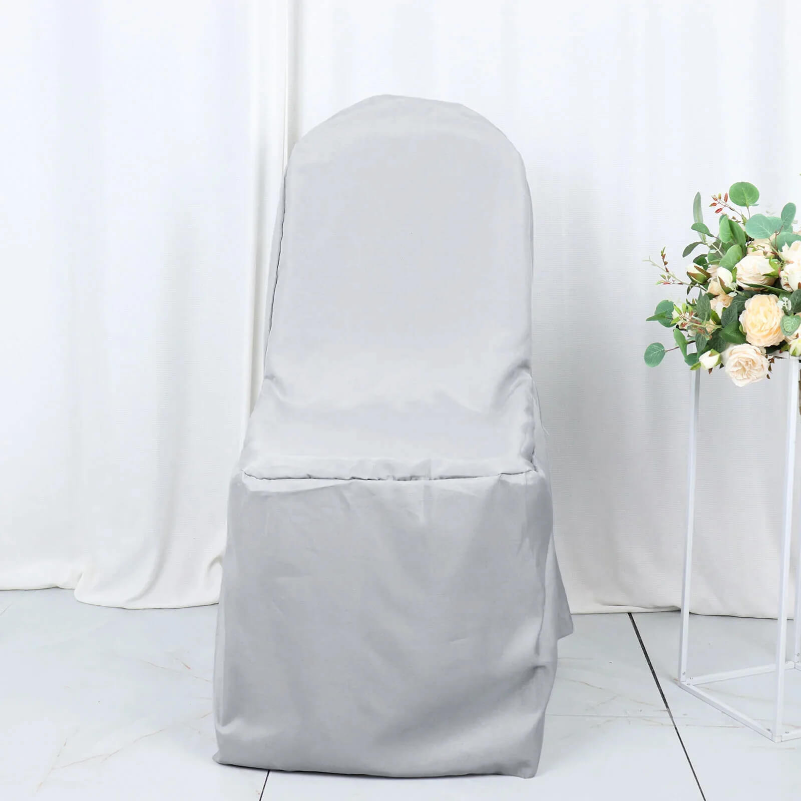 10 Pack Polyester Chair Cover for Banquet Chairs Silver - Stain-Resistant Reusable Slip-On Slipcover