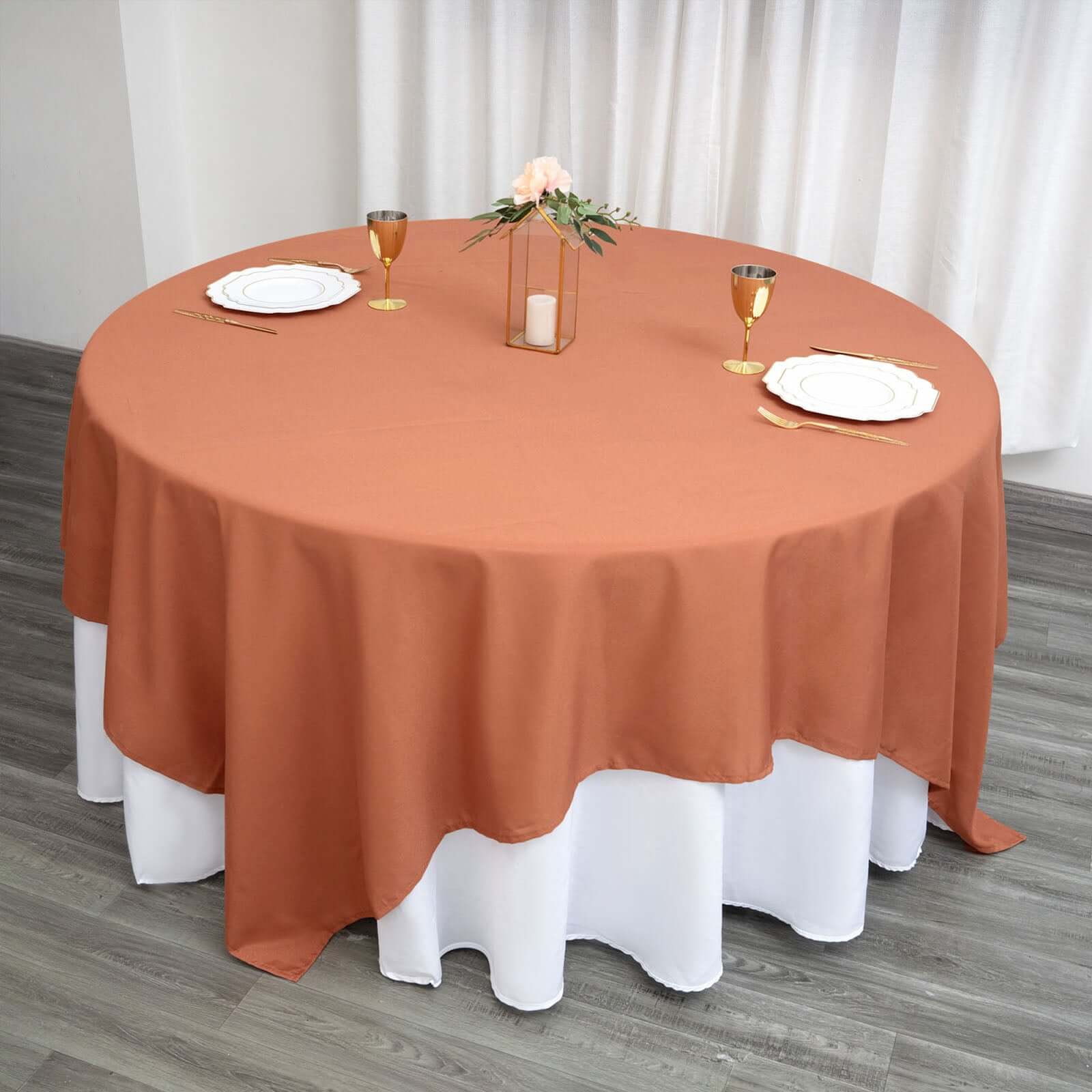 Polyester 90"x90" Table Overlay Square Tablecloth Terracotta (Rust) - Wrinkle-Resistant & Durable Table Cover